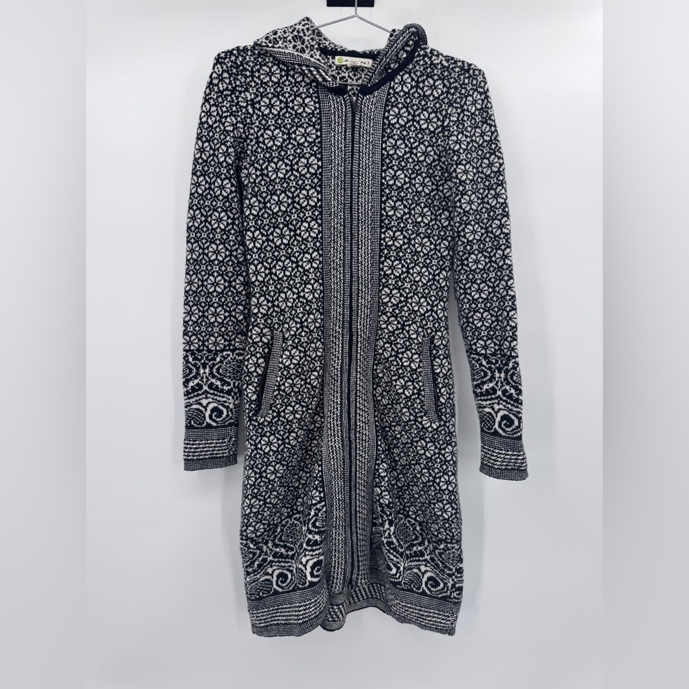 DAKINI WOOL BLEND LONG FULL ZIPPER HOODED SWEATER DRESS JACKET SIZE XS
